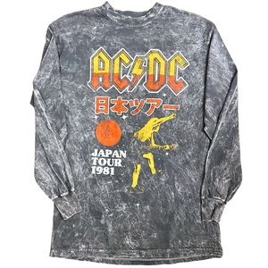ACDC 1981 Japan Concert Promotion Shirt Long Sleeve Shirt Acid Wash Gray